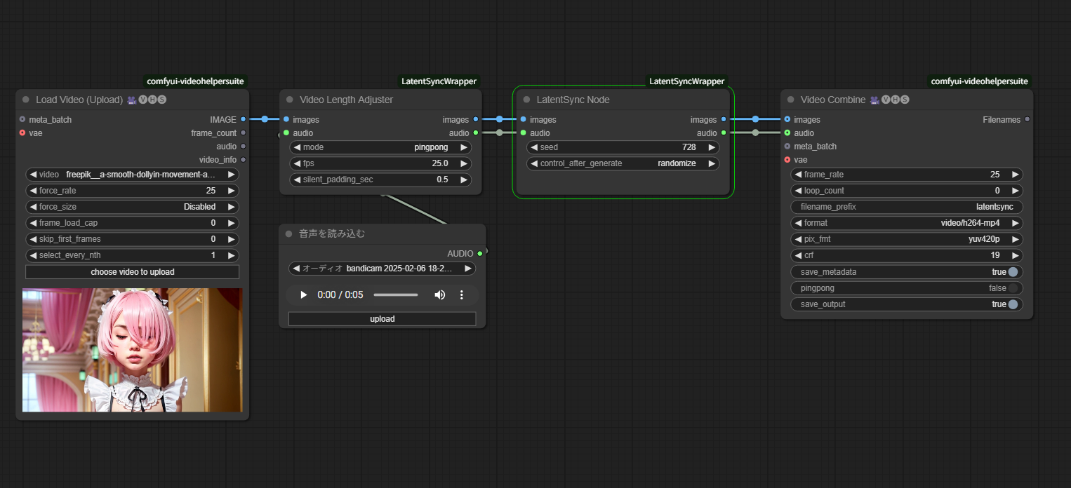 ComfyUI-LatentSyncWrapperバイトダンスのリップシンクで解決した件・備忘録