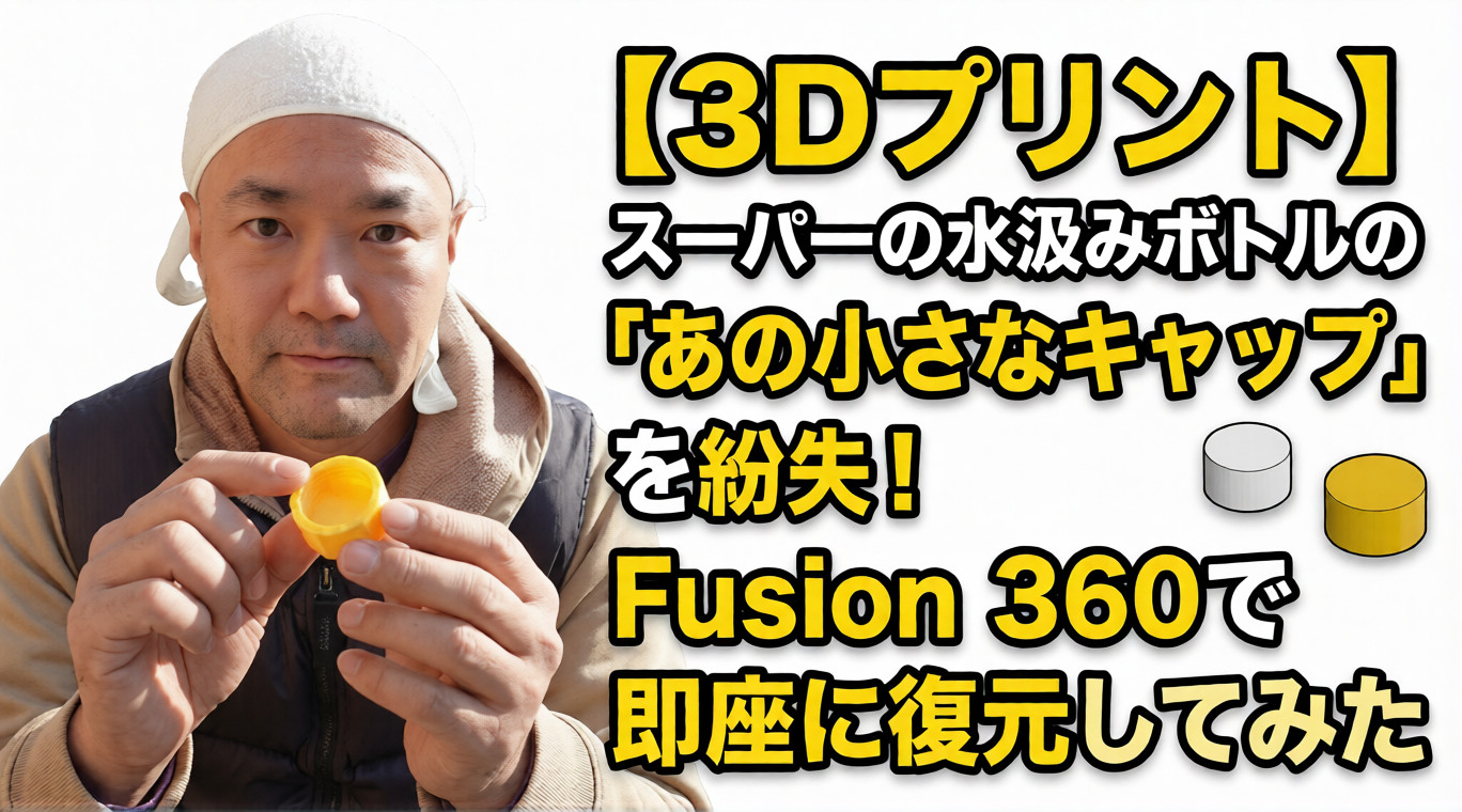 【3Dプリント】スーパーの水汲みボトルの「あの小さなキャップ」を紛失！Fusion 360で即座に復元してみた